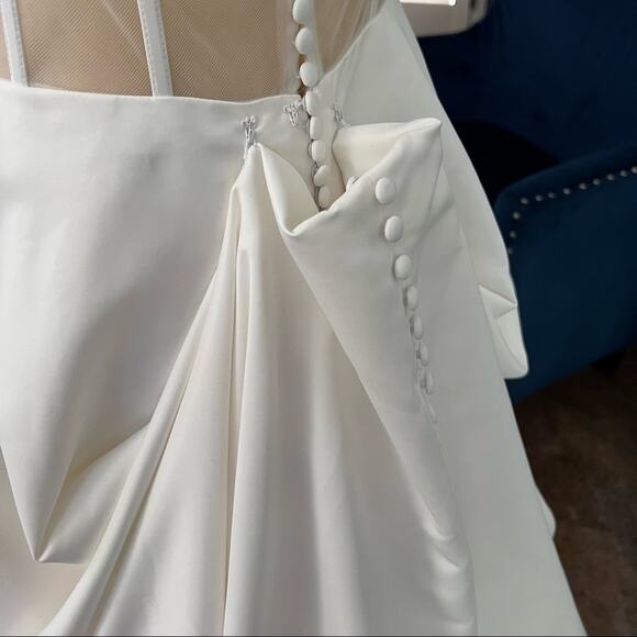 ESSENSE OF AUSTRALIA WEDDING DRESS CLEAN DOVE SATIN BALLGOWN SHEER BACK SIZE 12 - Picture 16 of 16